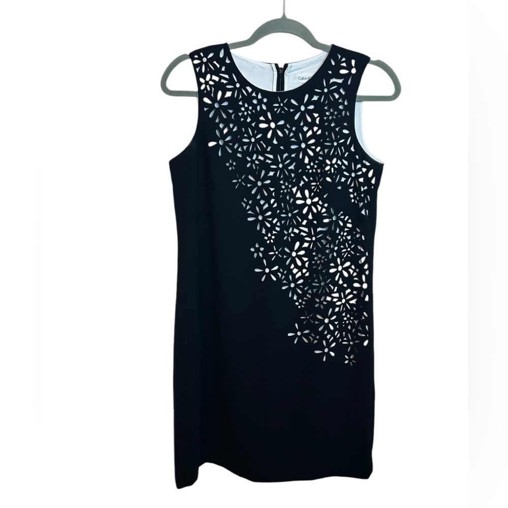Calvin Klein Black Floral Laser Cut Sheath Dress - Picture 2 of 6